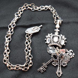 Clear and Black Rhinestone Studded Charm Necklace